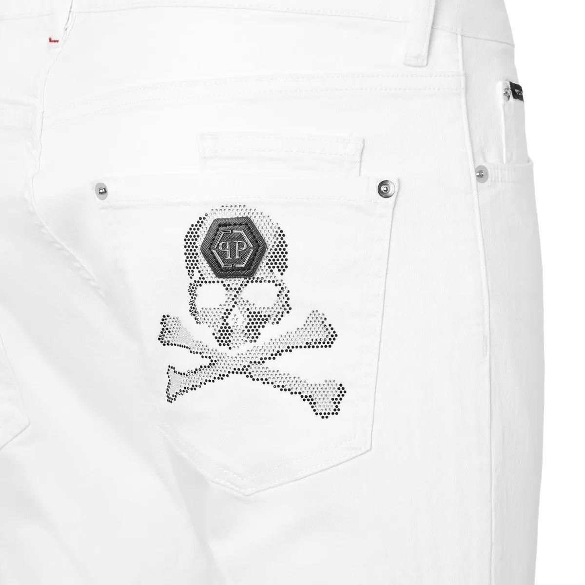 Weiße Slim Fit Skull Jeans
