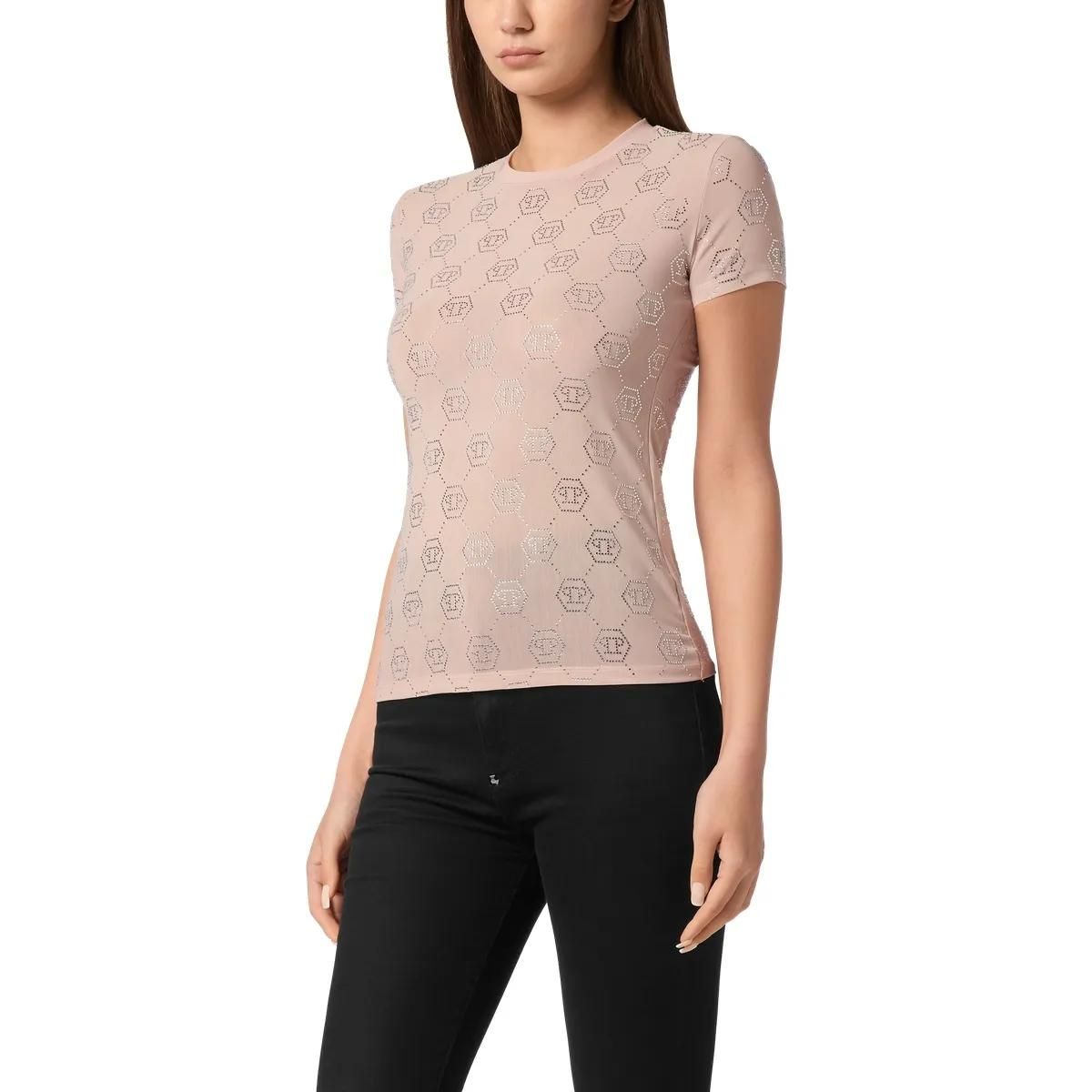 Monogramm Strass verzierter Figurbetonter T-Shirt