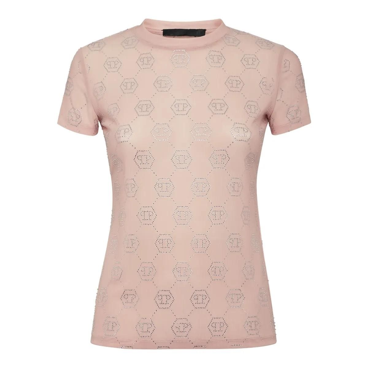 Monogramm Strass verzierter Figurbetonter T-Shirt