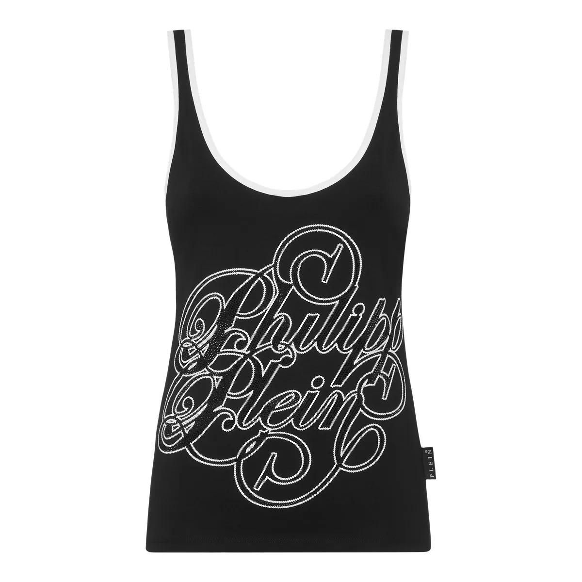 Geripptes Strick-Tanktop mit Logo