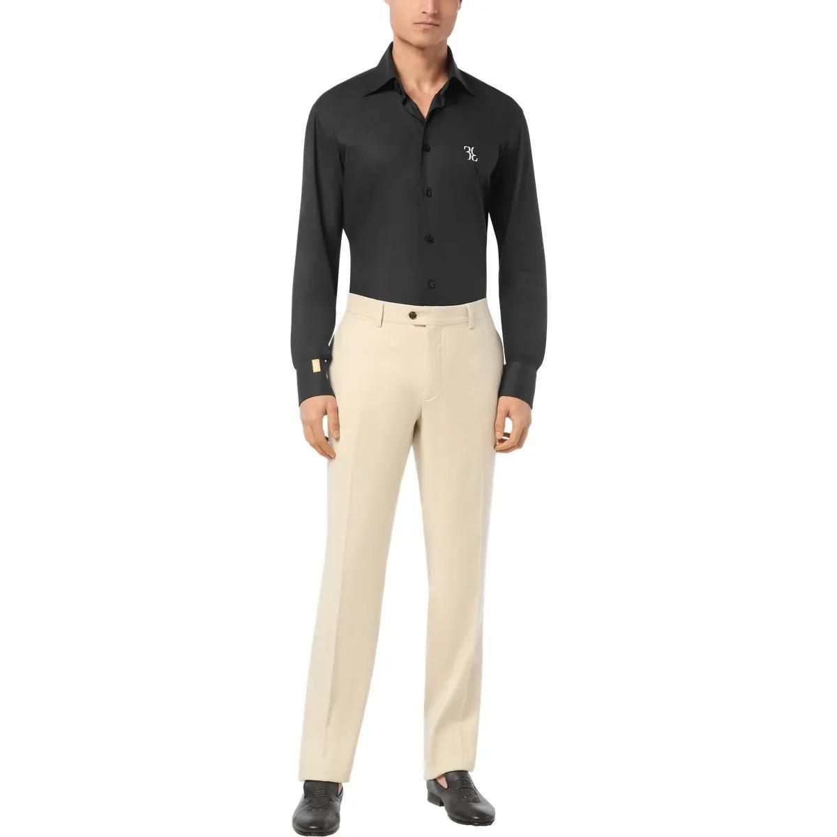 Beige Gabardine-Hose für Herren, klassischer Schnitt