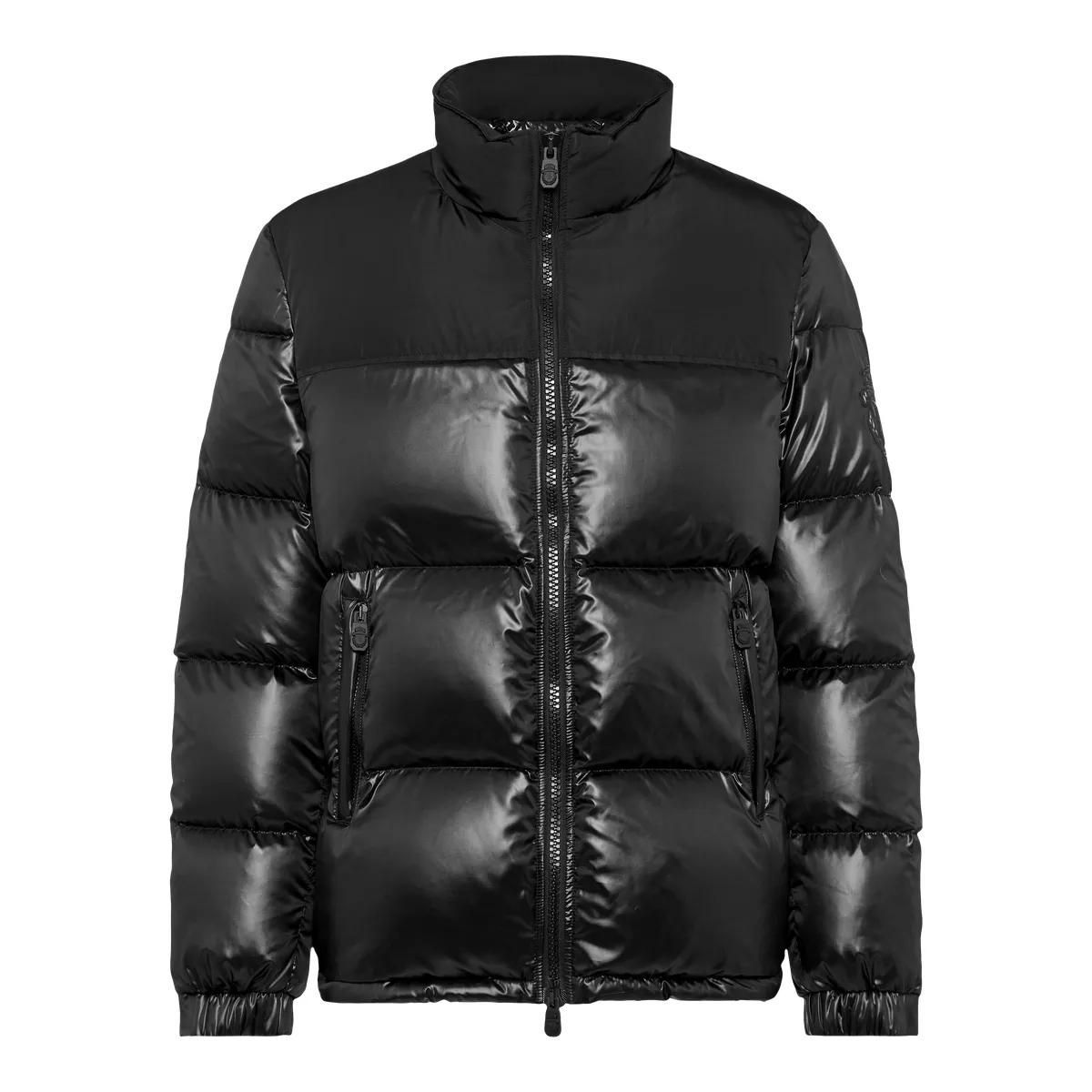 Glänzende schwarze Steppdaunenjacke