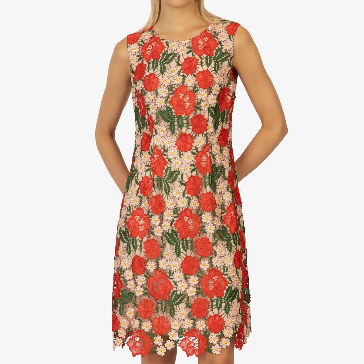 Cocktailkleid mit floraler Stickerei aus Spitze