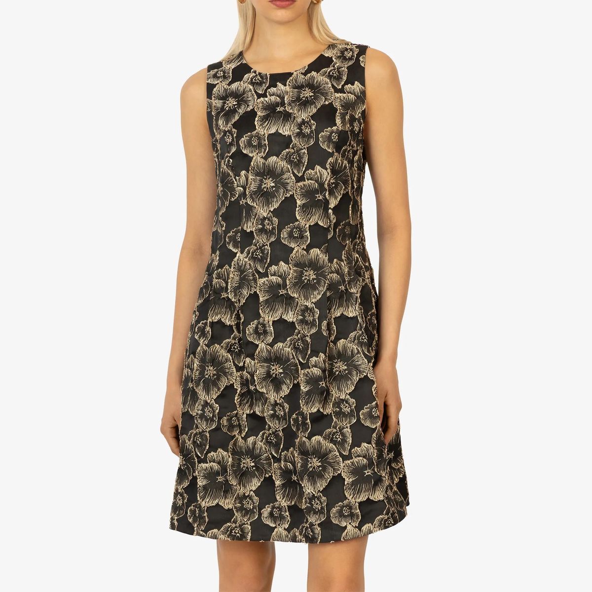 Cocktailkleid mit Blumenmuster Jacquard ärmellos