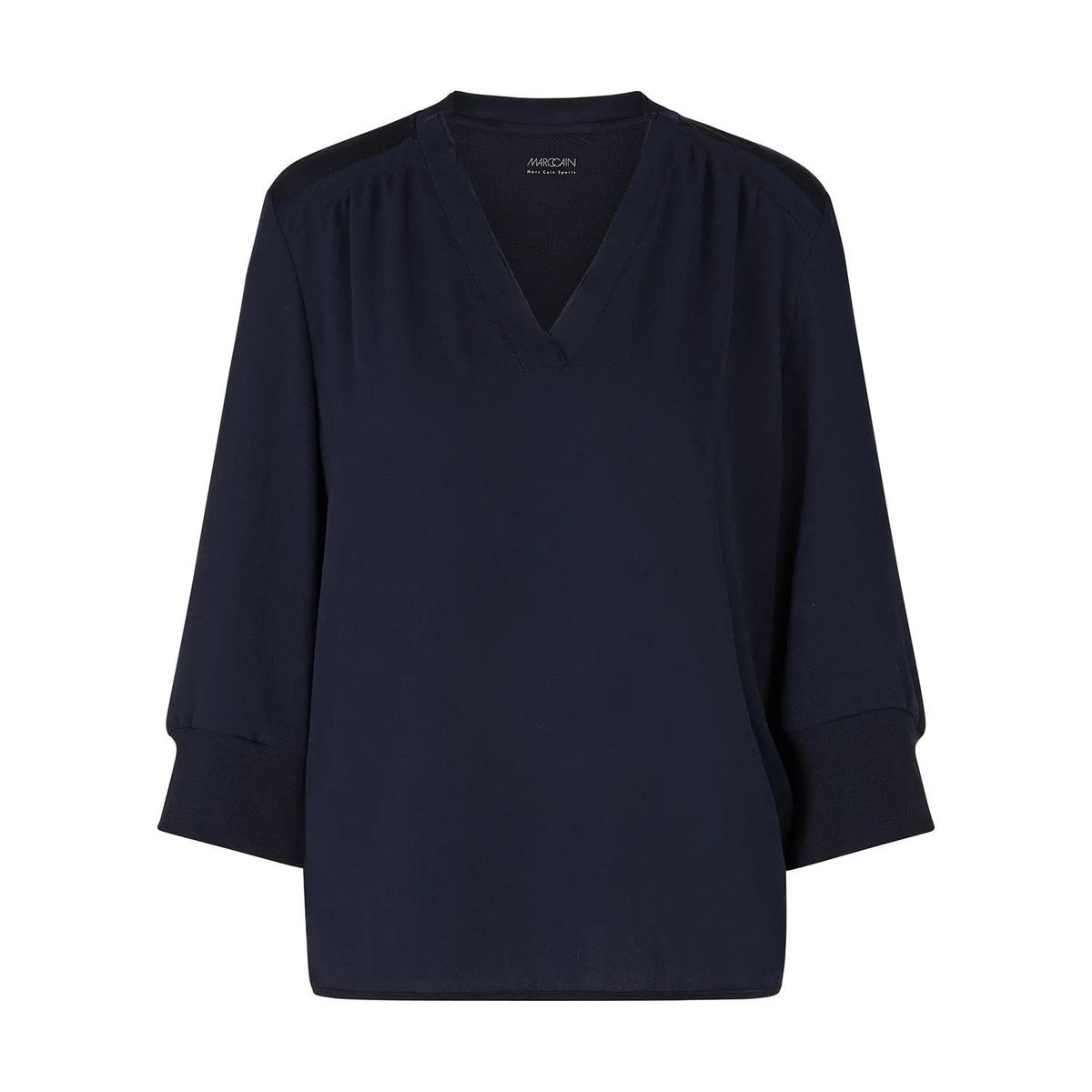 Marineblaues Blusenshirt mit Strickbesatz