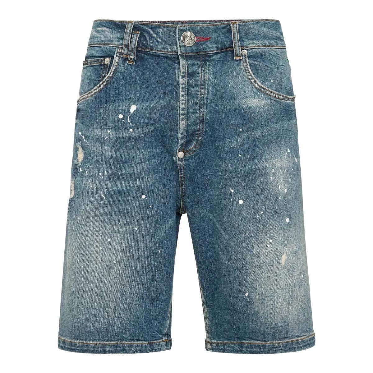 Bermuda-Jeansshorts mit Distressed-Look und Farbspritzern