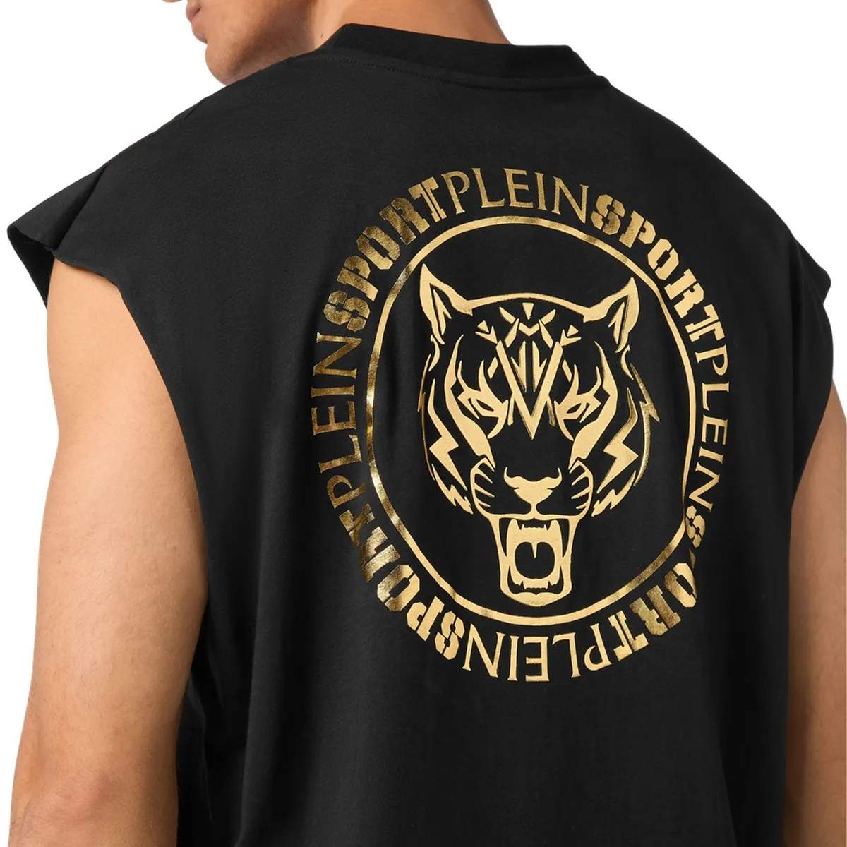 Schwarzes ärmelloses Tanktop mit Grafikprint