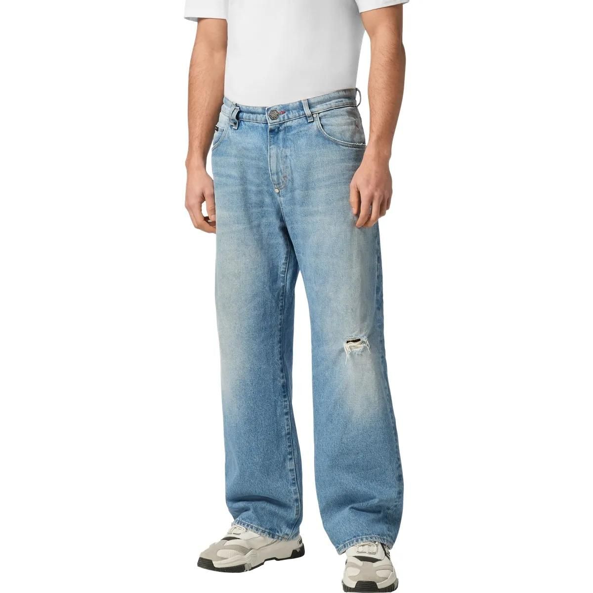 Jeans aus Denim mit entspannter Passform und Used-Look