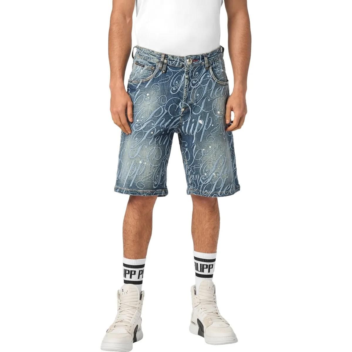 Denim Bermuda Shorts mit Stickerei