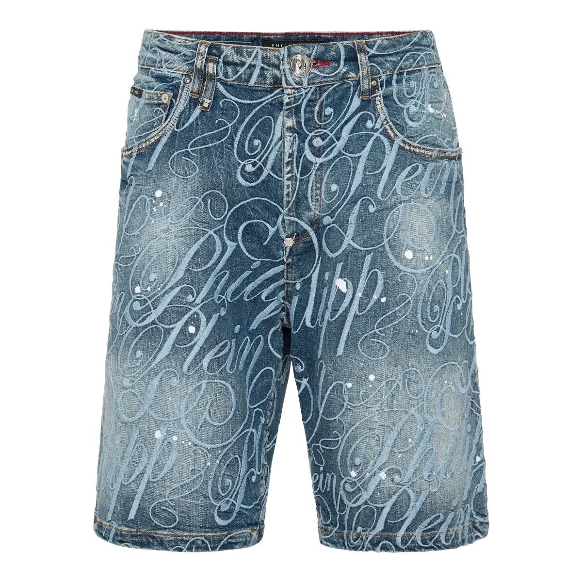 Denim Bermuda Shorts mit Stickerei