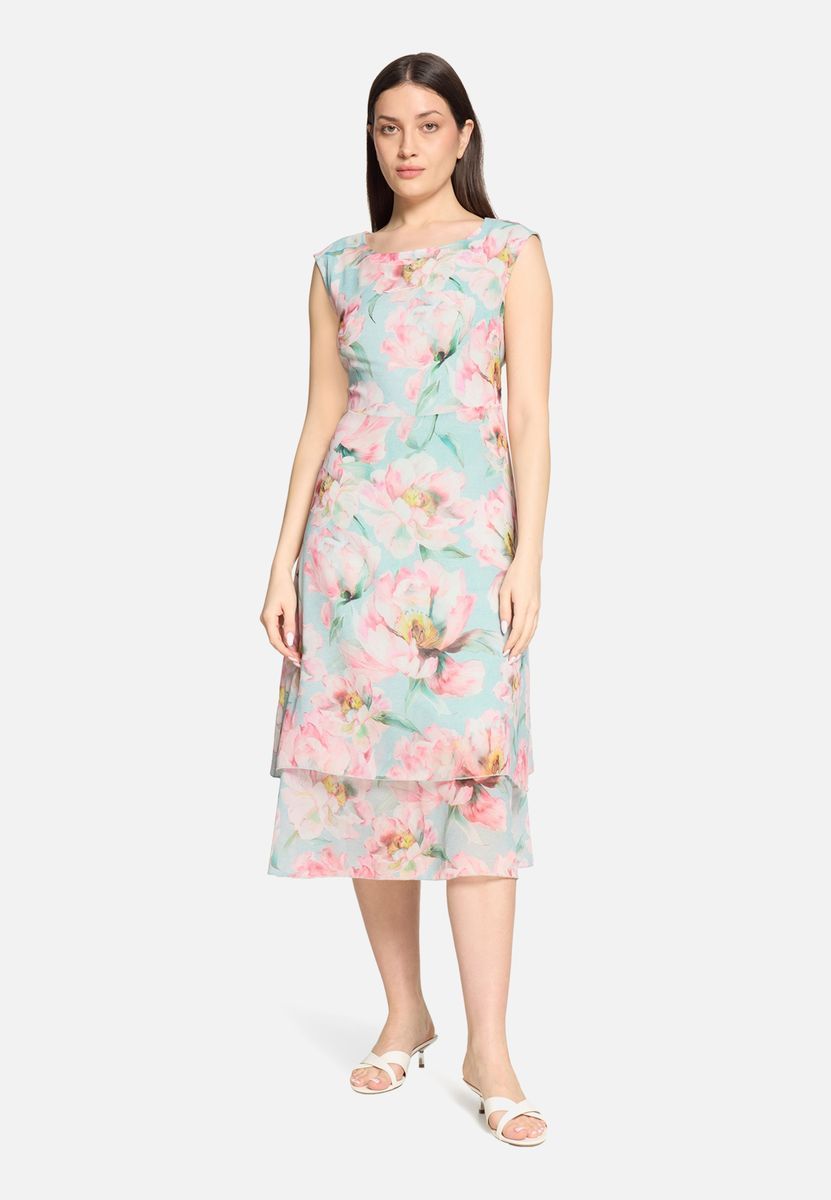 Geblümtes Chiffon-Midikleid mit Gürtel