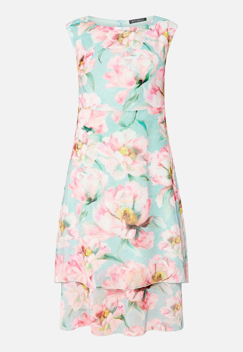 Geblümtes Chiffon-Midikleid mit Gürtel