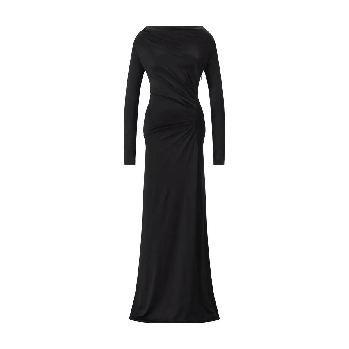 Elegantes, drapiertes, langärmeliges Maxikleid