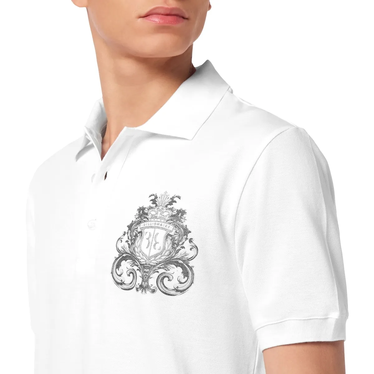 Weißes Poloshirt mit Barockwappen