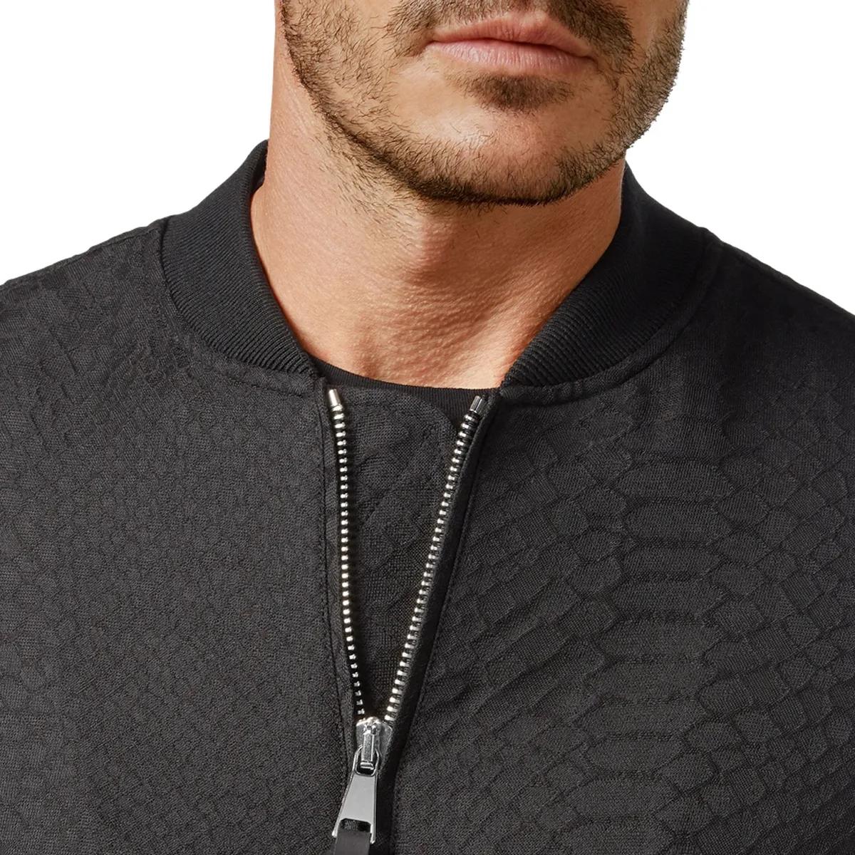 Schwarze Herren Bomberjacke mit Krokodilmuster