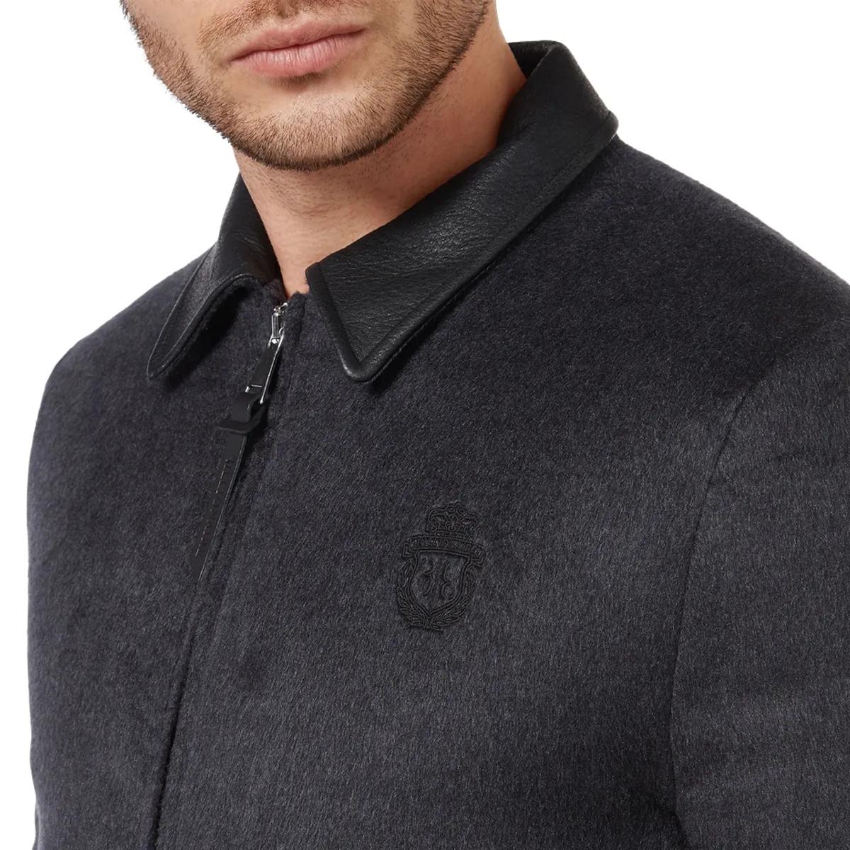 Bomberjacke aus Wollmischung mit Lederkragen