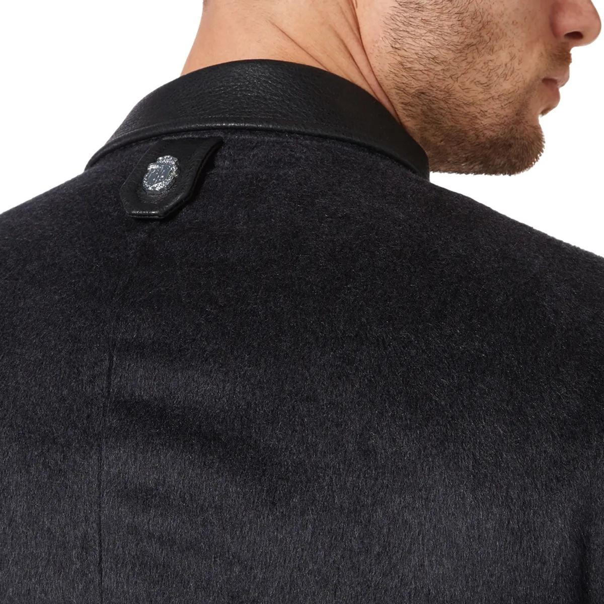 Bomberjacke aus Wollmischung mit Lederkragen