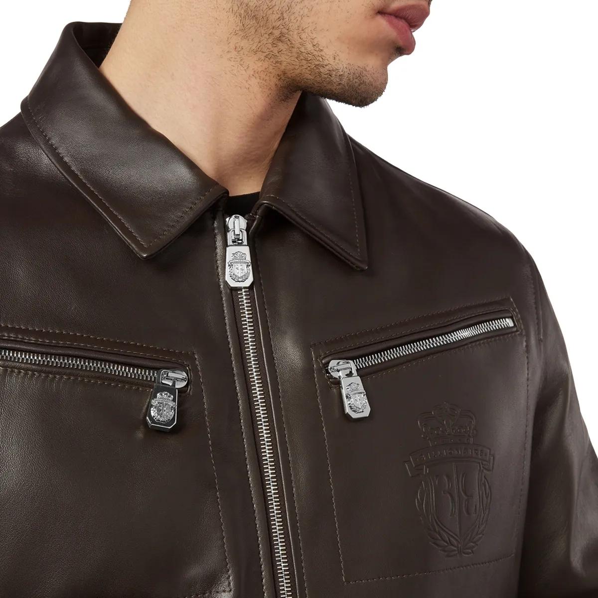 Herren Lederjacke mit Wappen-Details