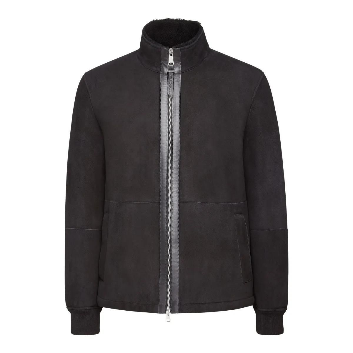 Lederjacke mit Shearling und Rippstrick