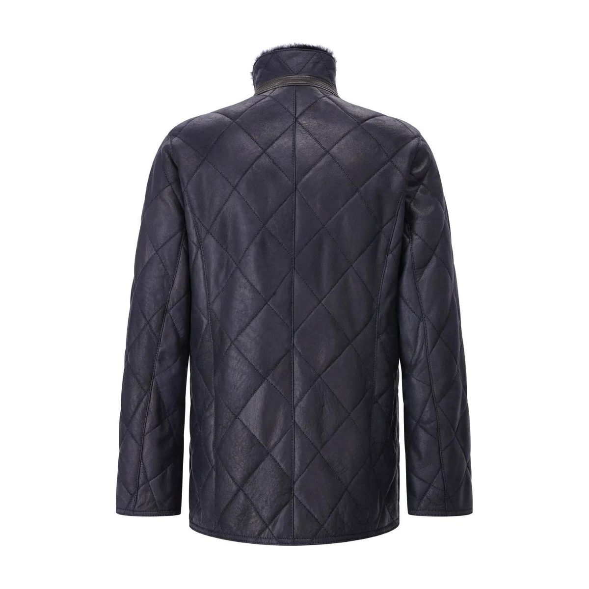 Gesteppte Lederjacke mit Fellkragen