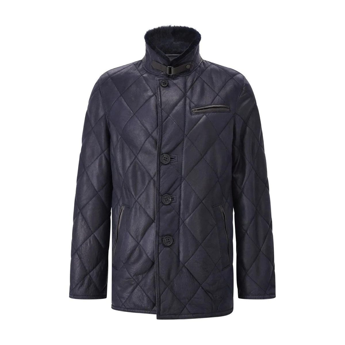 Gesteppte Lederjacke mit Fellkragen