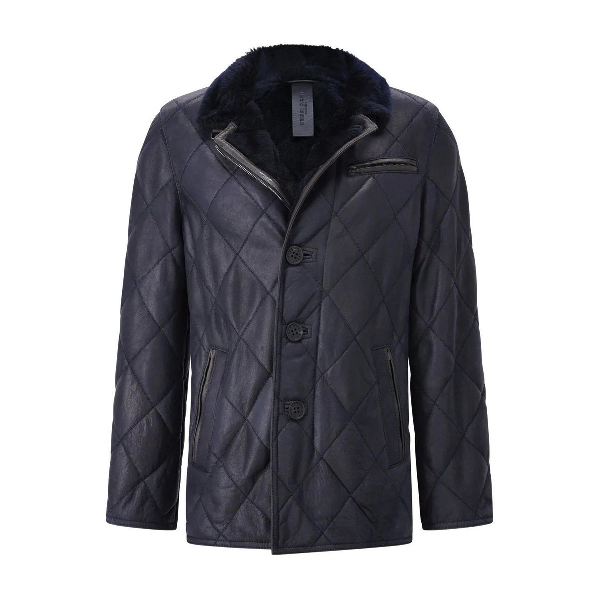 Gesteppte Lederjacke mit Fellkragen