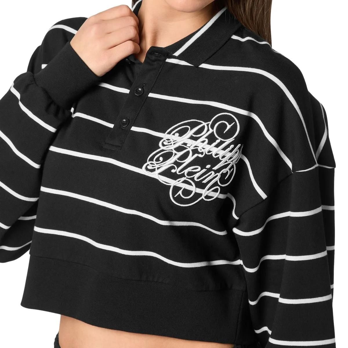 Gestreiftes, kurzes Langarm-Poloshirt