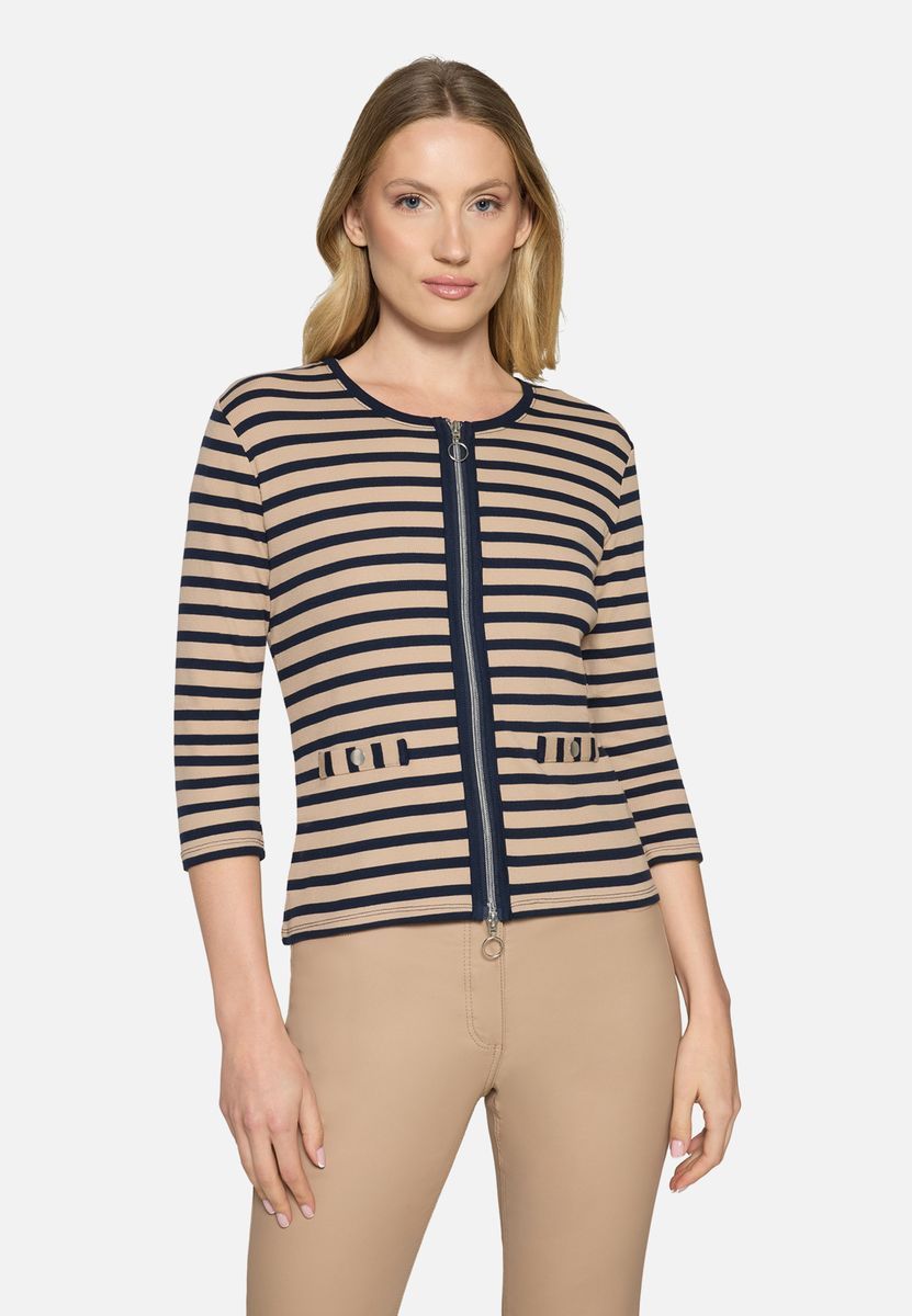 Gestreifte Strickjacke mit Reißverschluss
