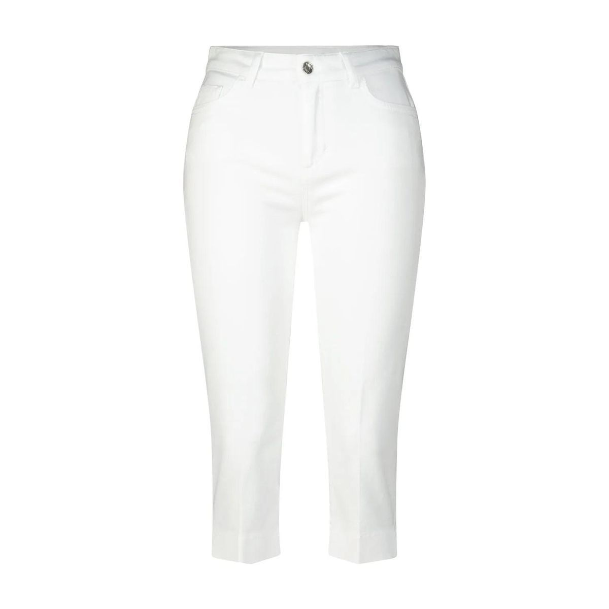 Weiße Cropped Capri Jeans mit Strasssteinen