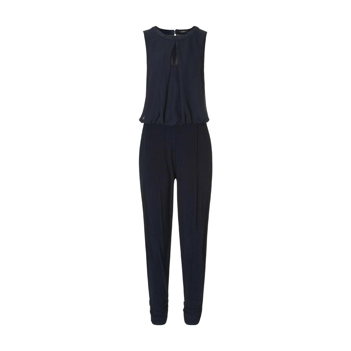 Ärmelloser marineblauer Jumpsuit mit Schlüssellochausschnitt
