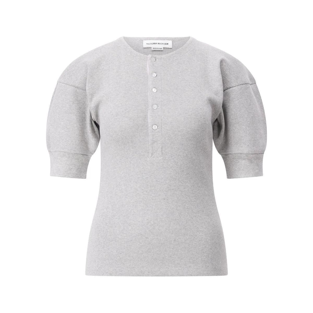 Geripptes Strickoberteil mit Ballonärmeln