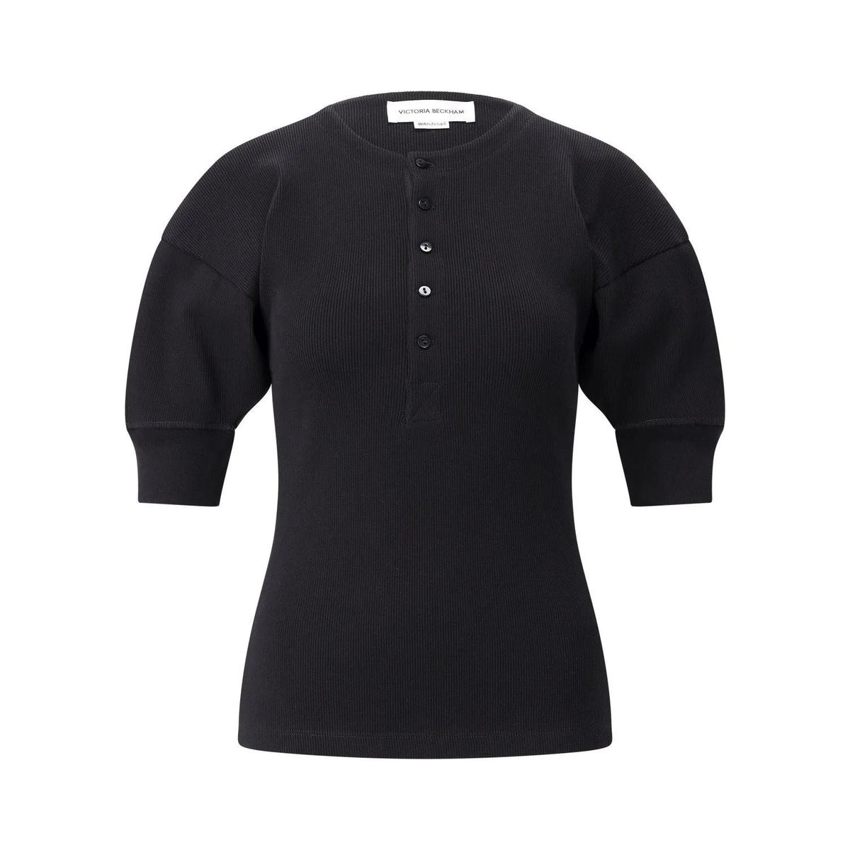 Geripptes Strickoberteil mit Ballonärmeln