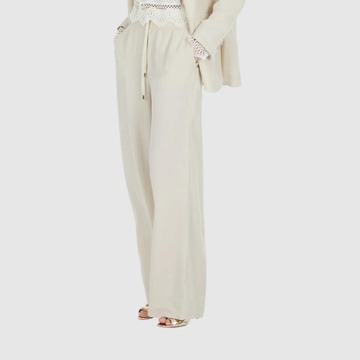 Beige Hose mit weitem Bein aus Lyocell-Mischung