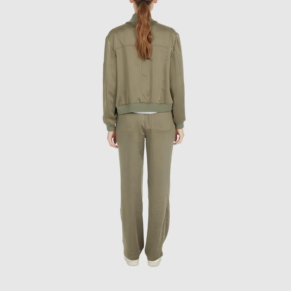 Olivgrüne Satinhose mit geripptem Bund