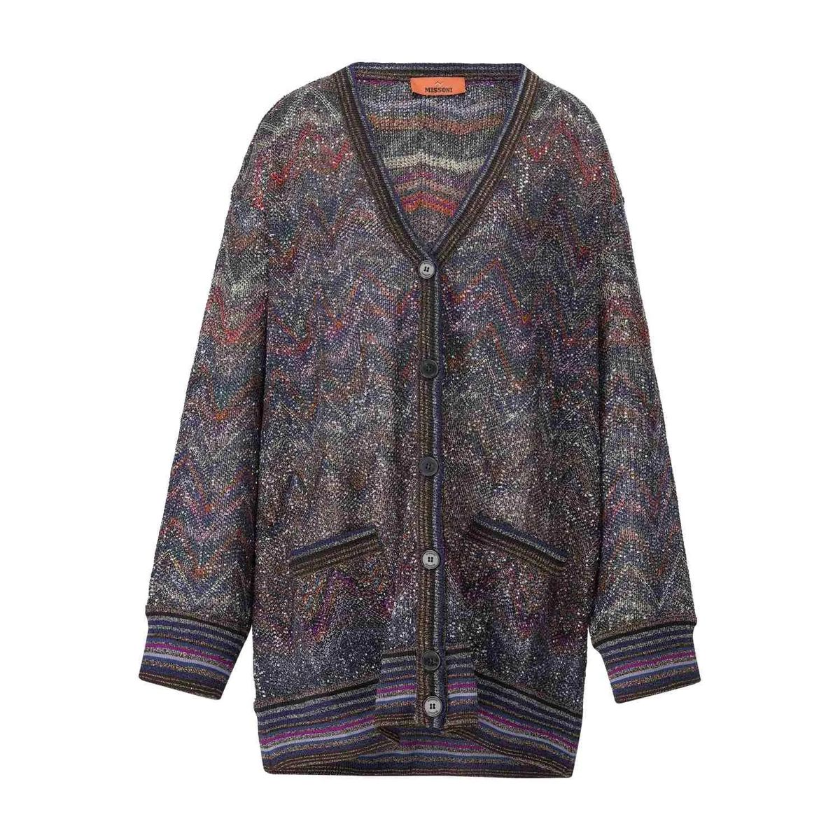 Glitzernde Strickjacke mit Zickzackmuster