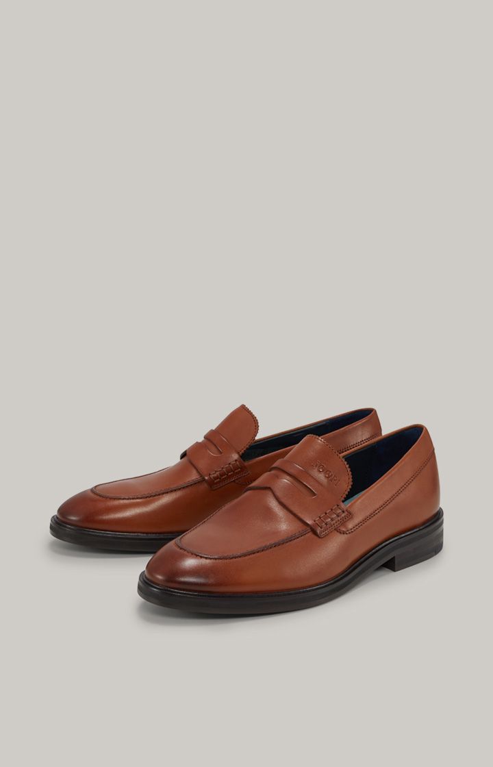 JOOP! Pero Kleitos Cognac Braune Leder Loafer mit Logo-Detail