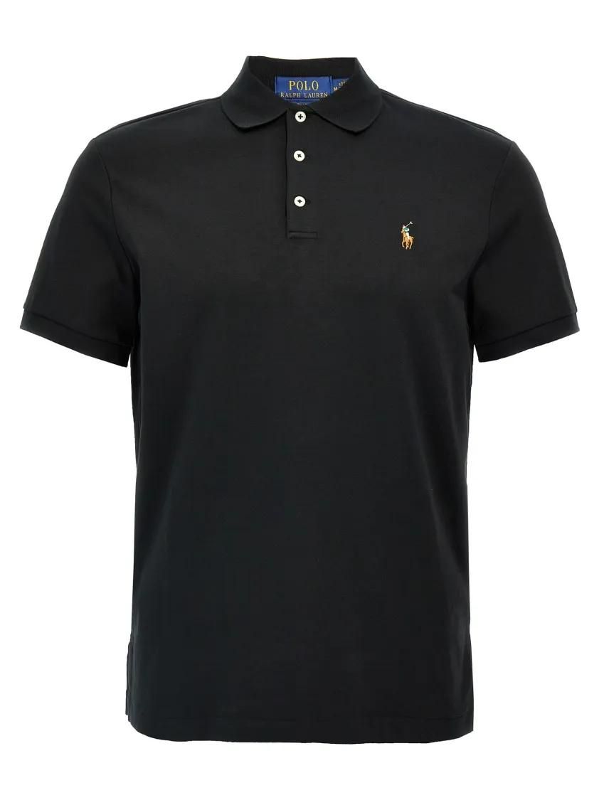 Schwarzes Poloshirt mit Logo-Stickerei