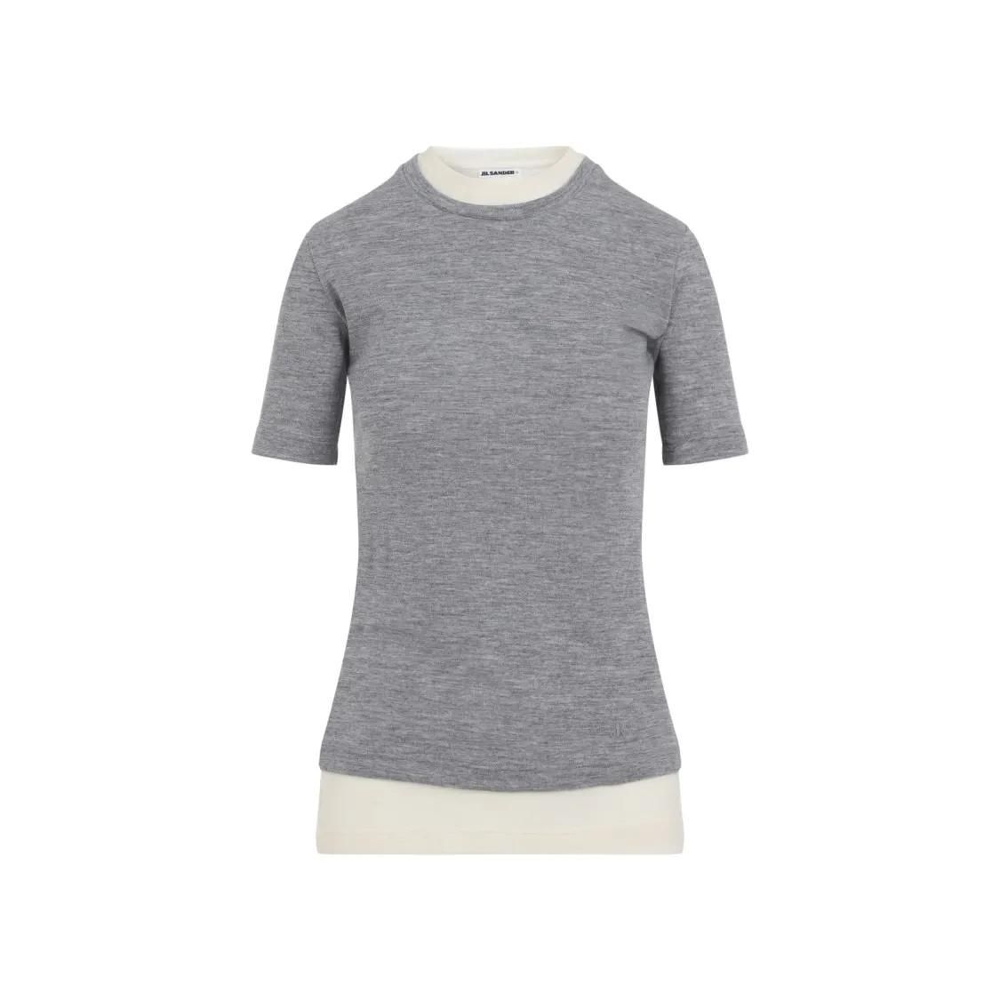 Heathergraues, gestricktes Kurzarm-Top