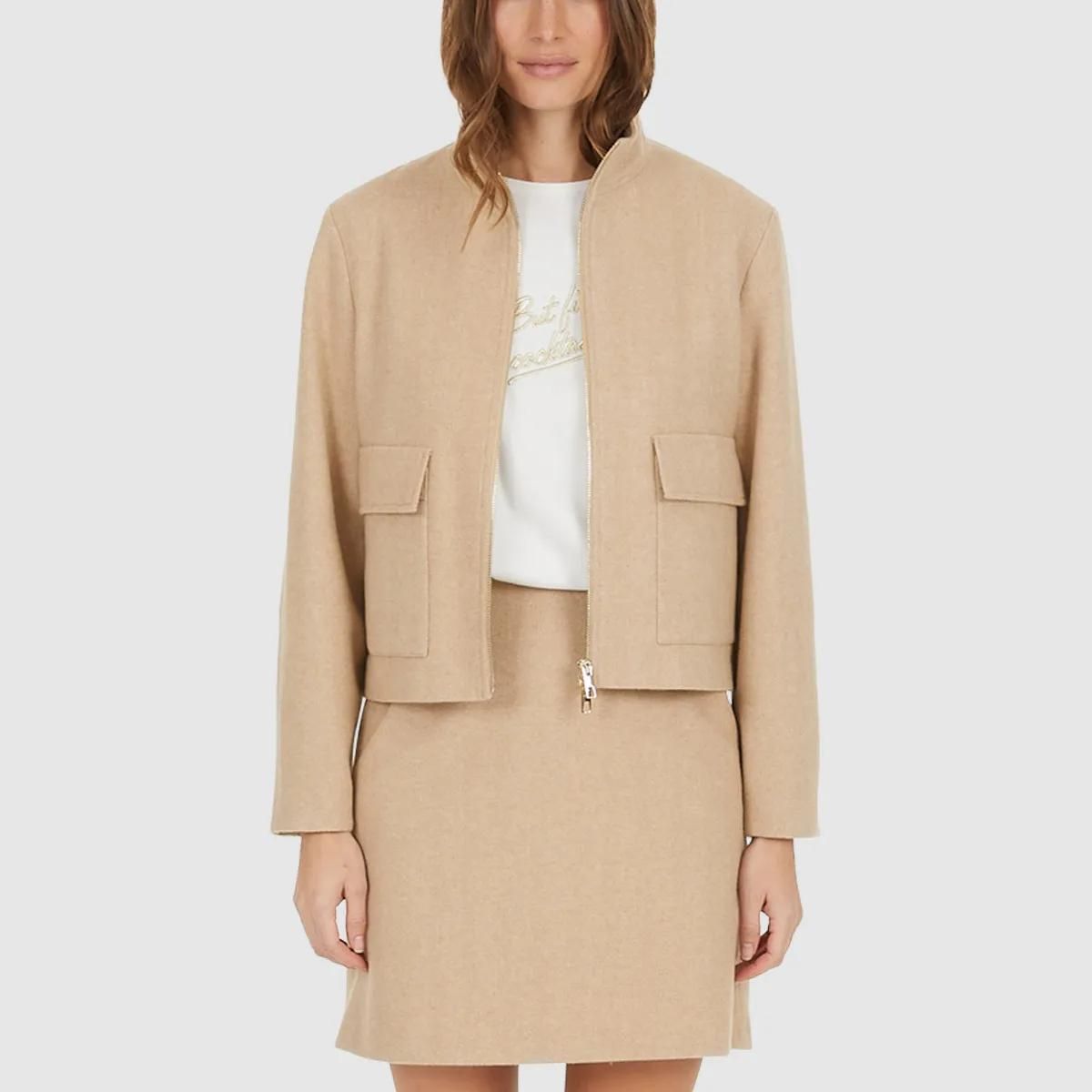 Beige Jacke mit Reißverschluss aus Wollmischung