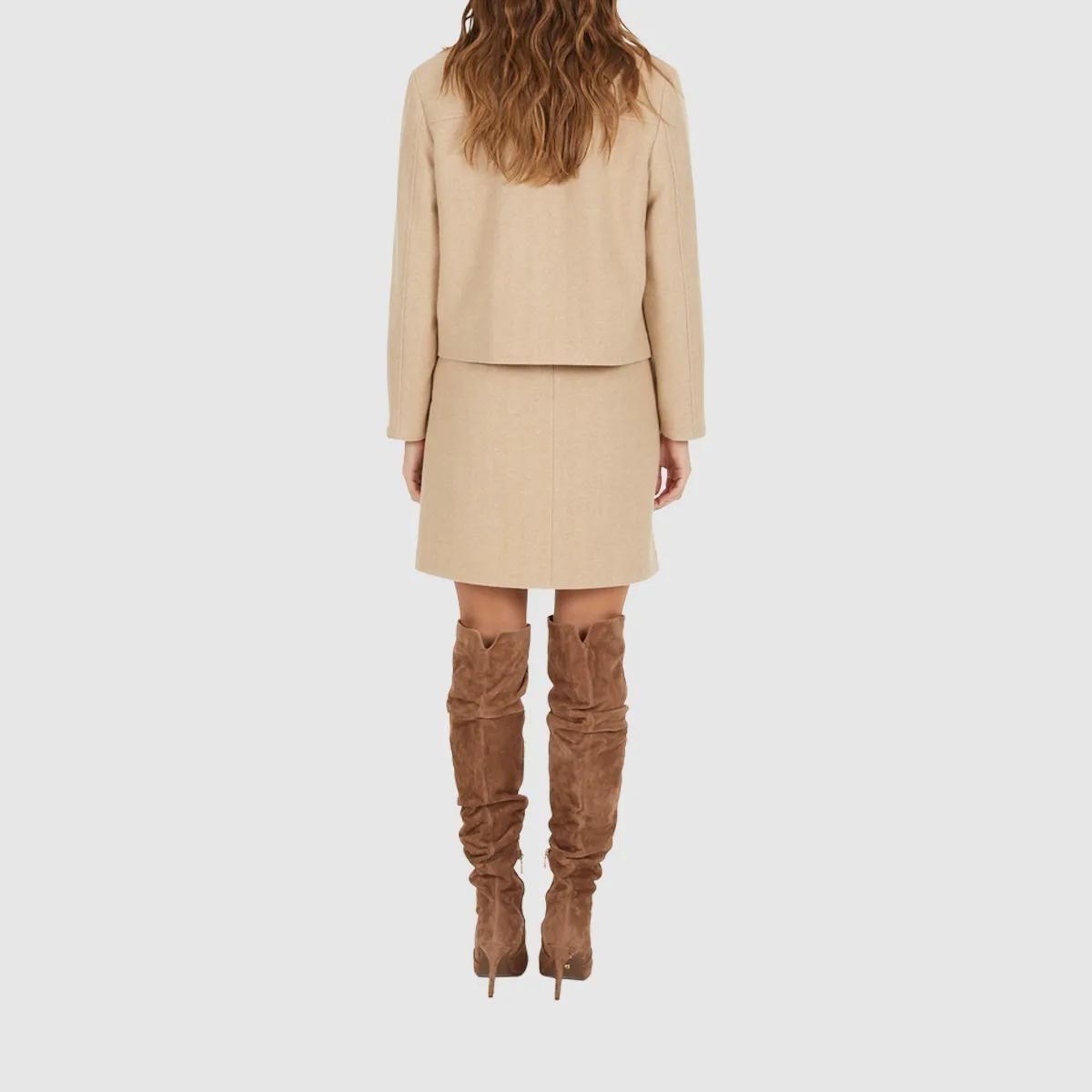 Beige Jacke mit Reißverschluss aus Wollmischung