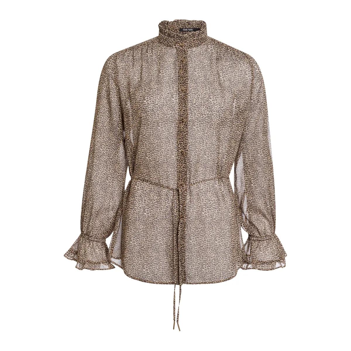 Durchscheinende Leopardenmuster Bluse mit Rüschen