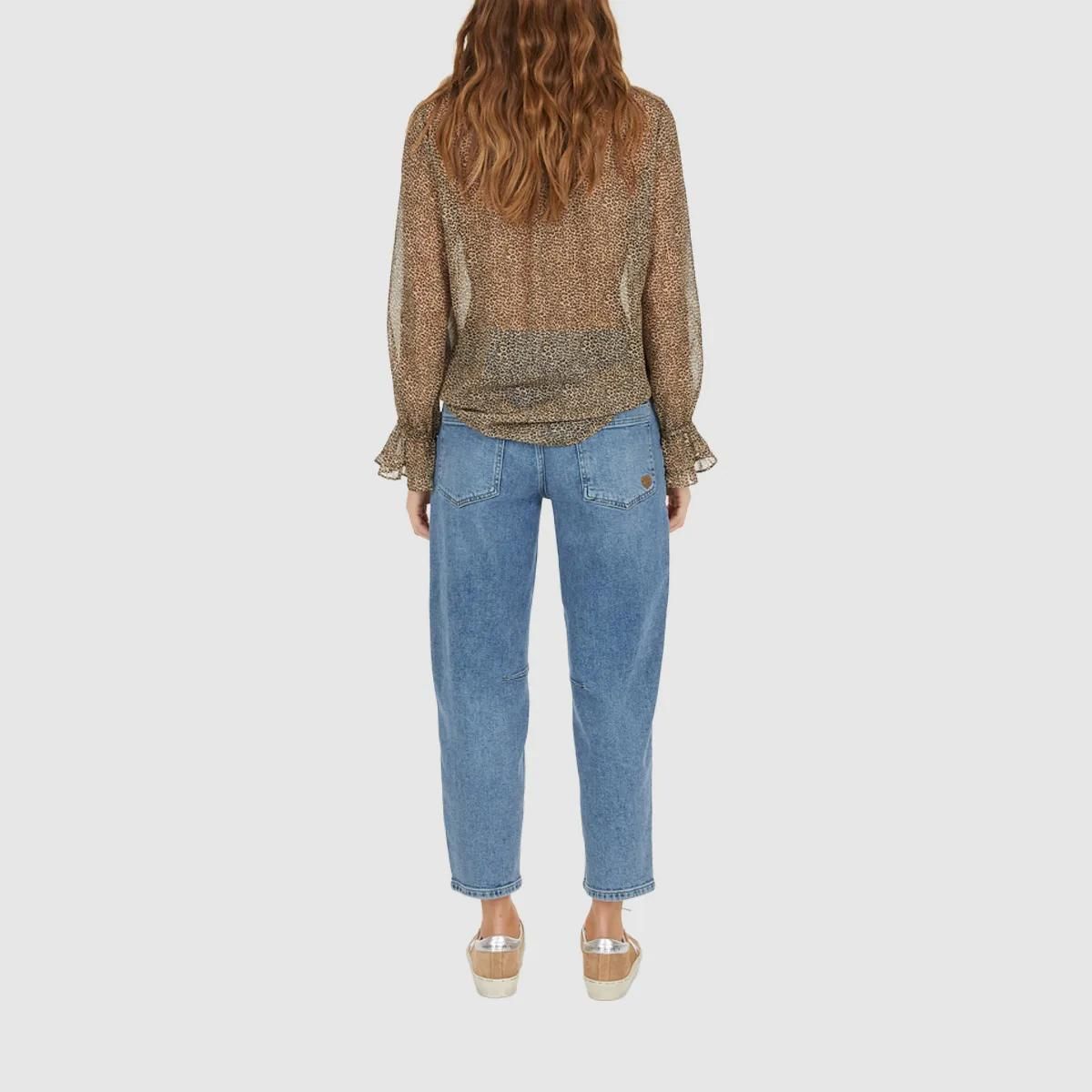 Durchscheinende Leopardenmuster Bluse mit Rüschen