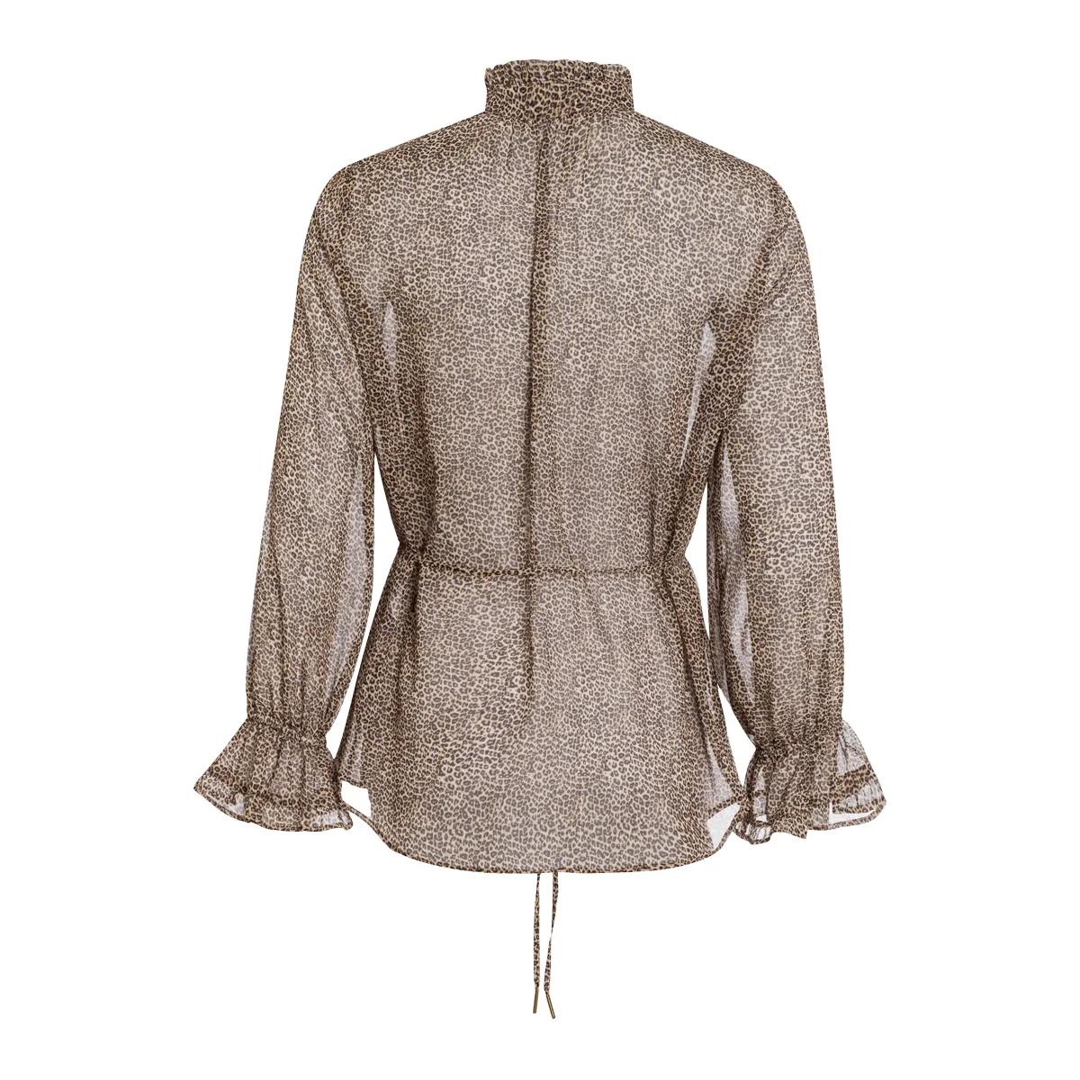 Durchscheinende Leopardenmuster Bluse mit Rüschen