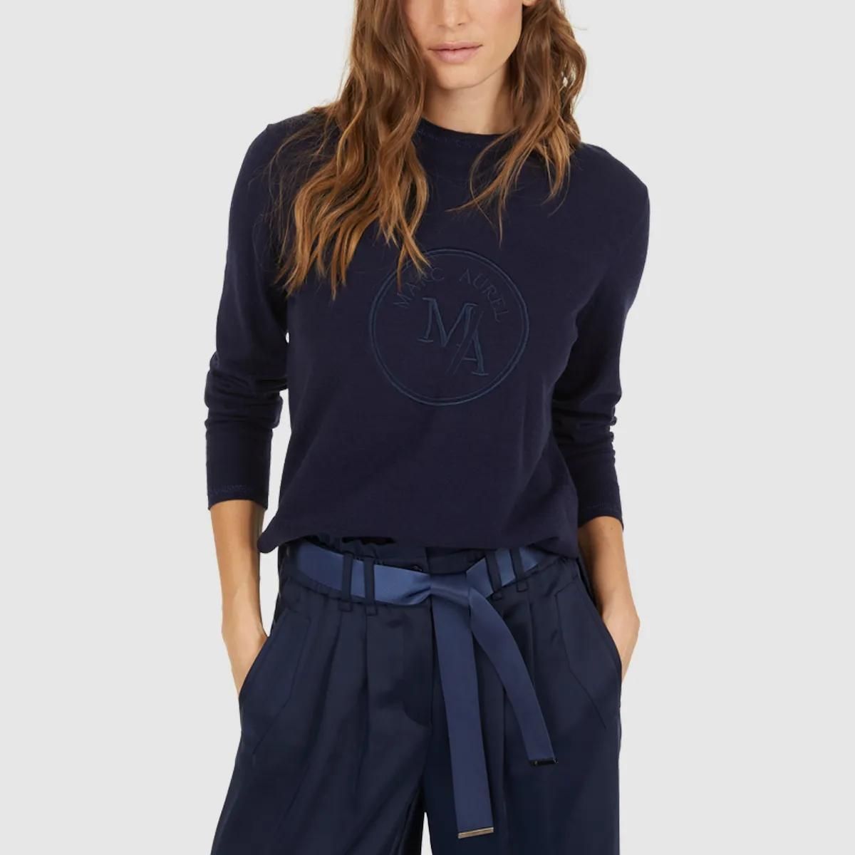 Eleganter Marineblauer Logo Strickpullover