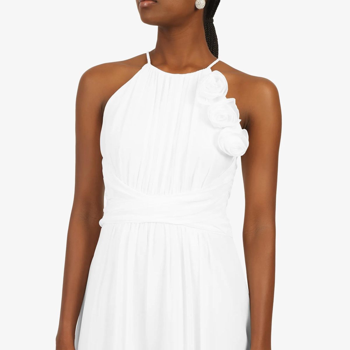 Elegantes weißes Chiffon Neckholder-Abendkleid