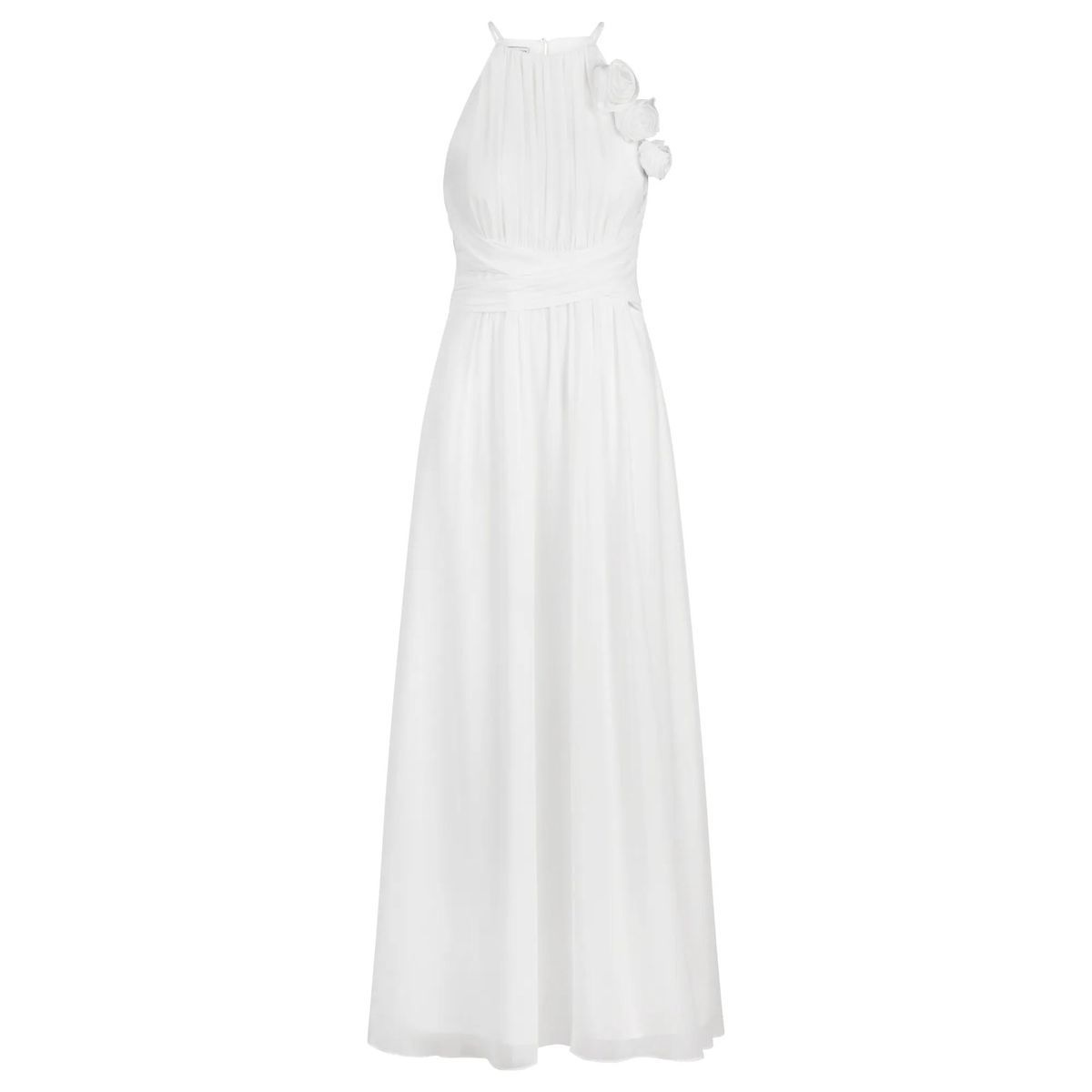Elegantes weißes Chiffon Neckholder-Abendkleid
