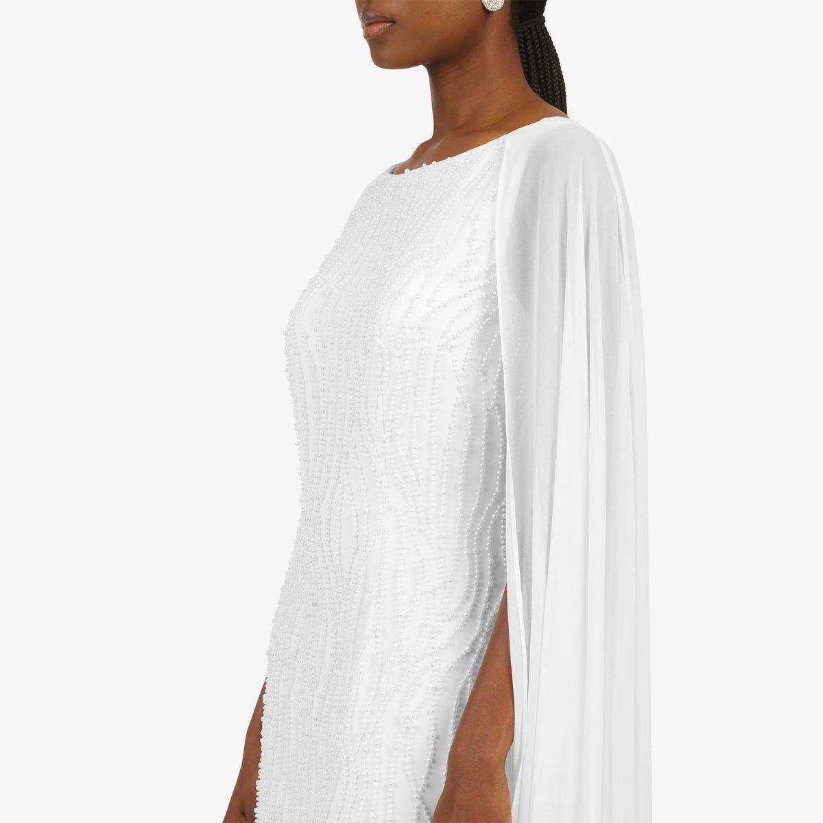 Elegantes weißes Maxikleid mit Cape-Überwurf