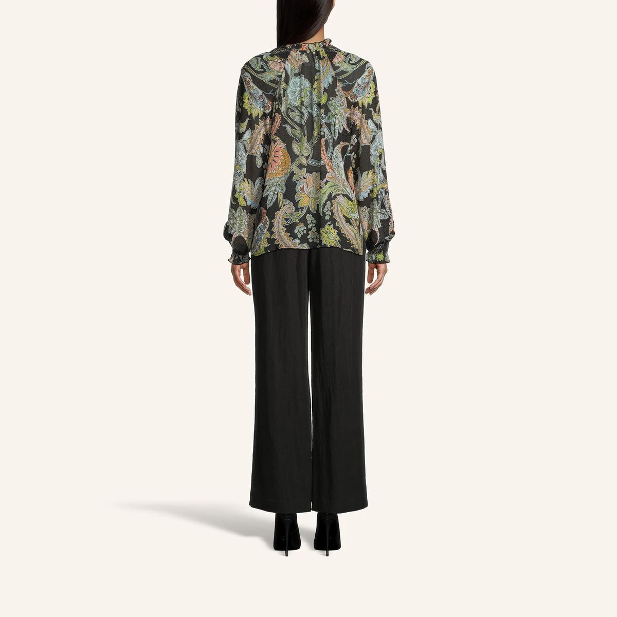 Bluse mit Paisley-Print und Smokdetails