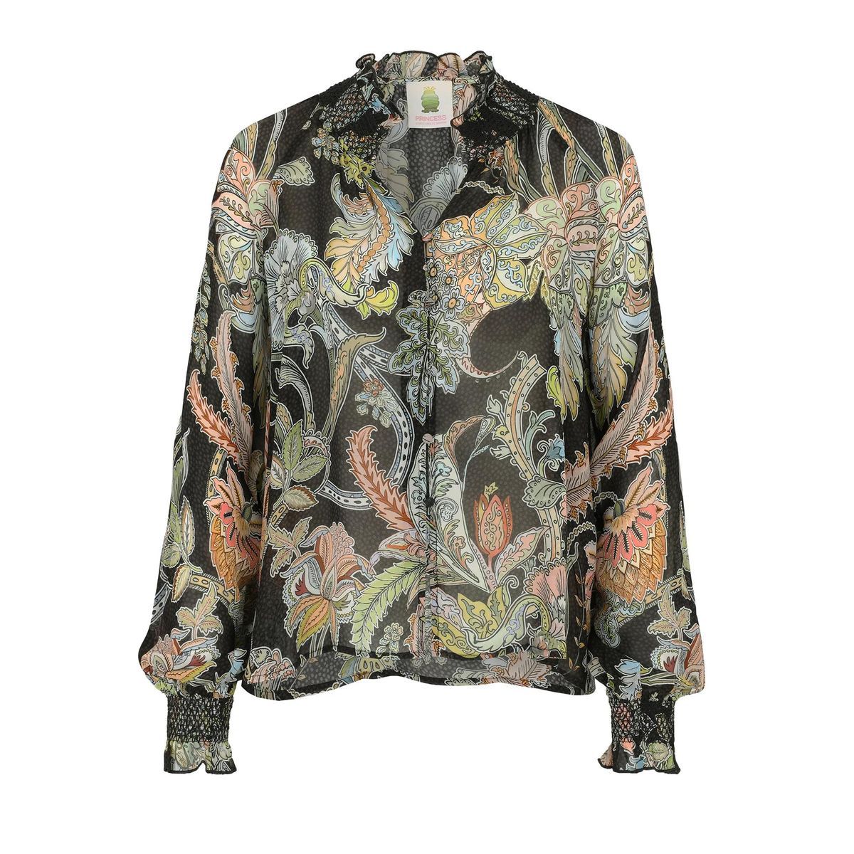 Bluse mit Paisley-Print und Smokdetails