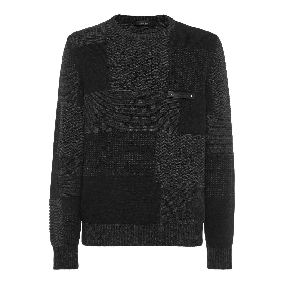 Patchwork Strickpullover aus Wolle und Kaschmir